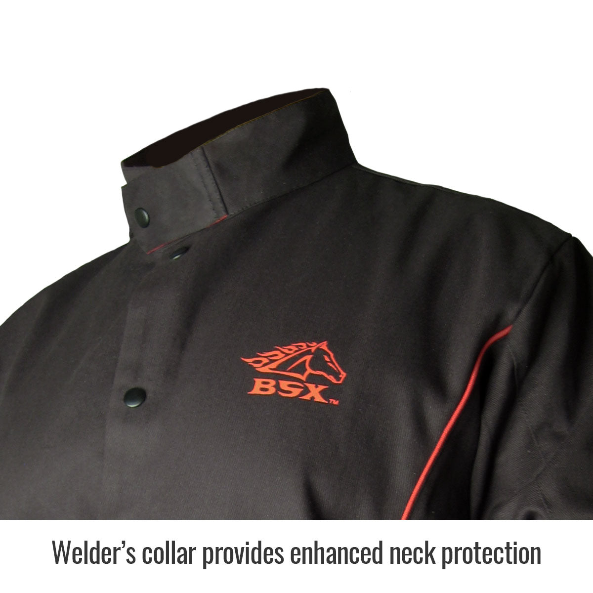 BSX® Contoured FR Cotton Welding Jacket, Black with Red Flames