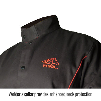 BSX® Contoured FR Cotton Welding Jacket, Black with Red Flames