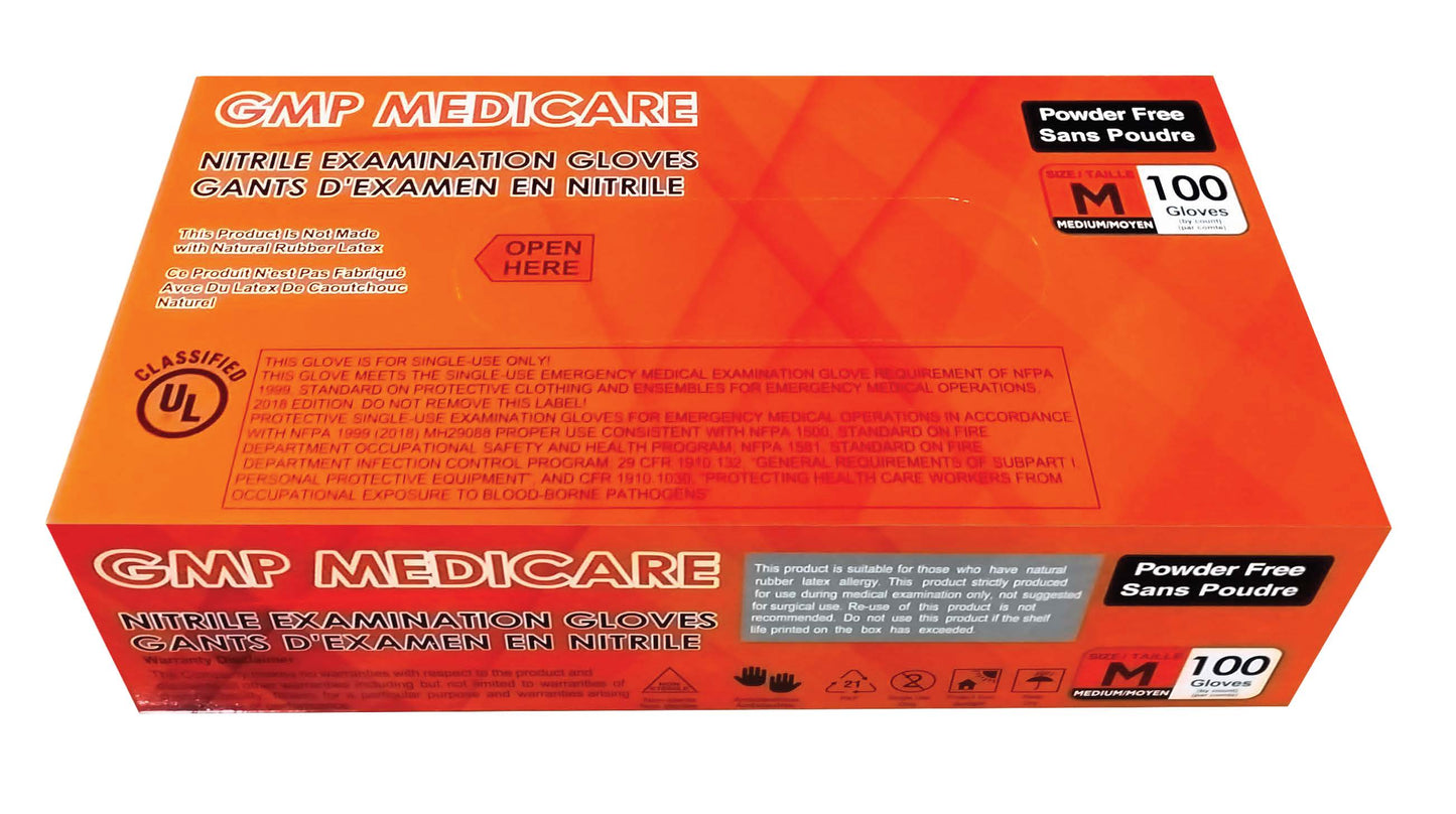 Care On - Nitrile Exam Powder-Free Gloves, Orange- Box - NFPA Compliant