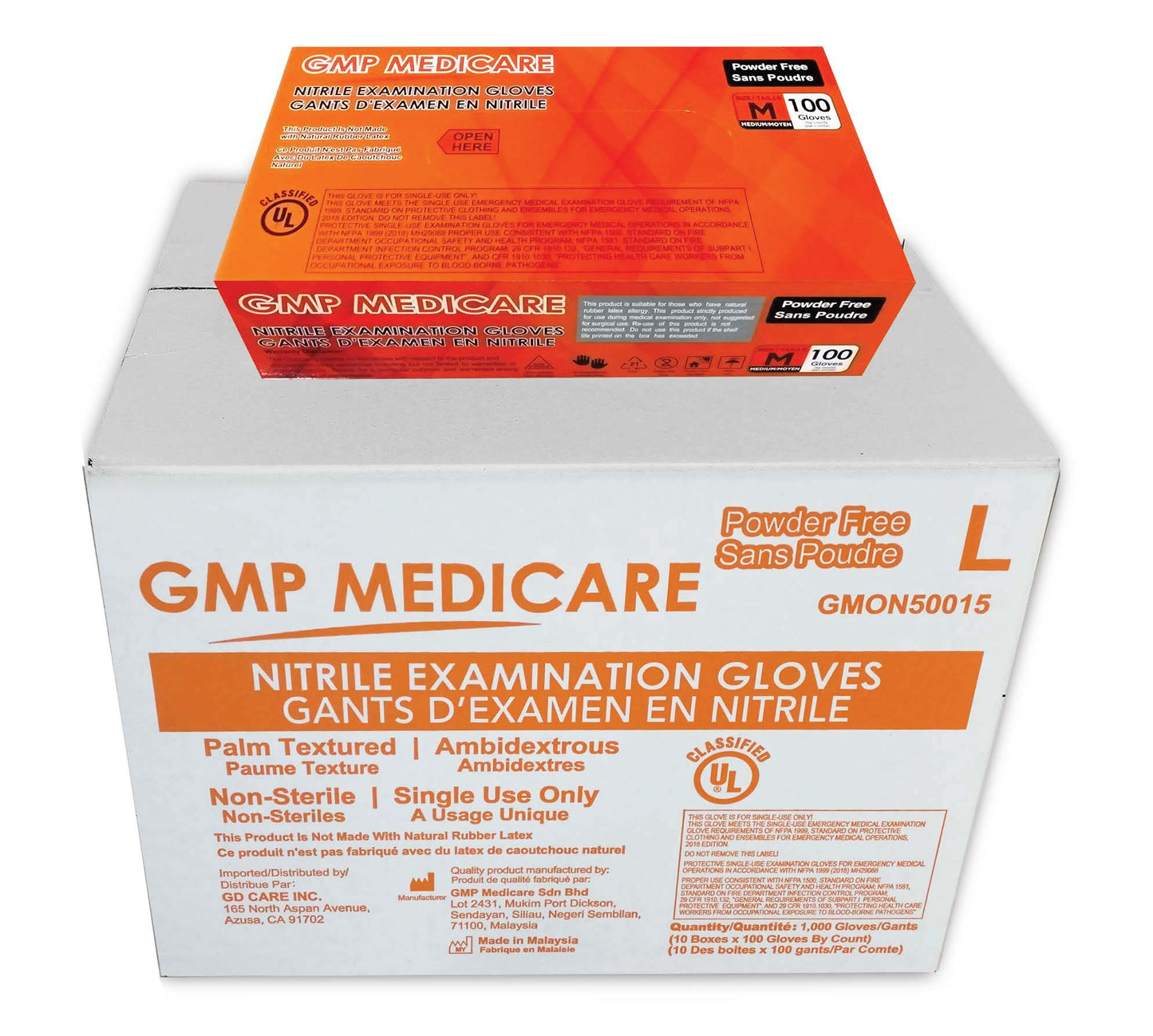 Care On - Nitrile Exam Powder-Free Gloves, ORANGE - Case - NFPA Compliant